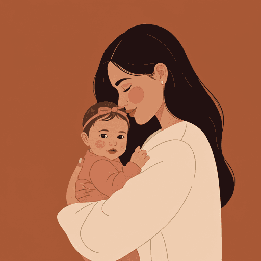 Illustration of a mother lovingly holding her baby girl